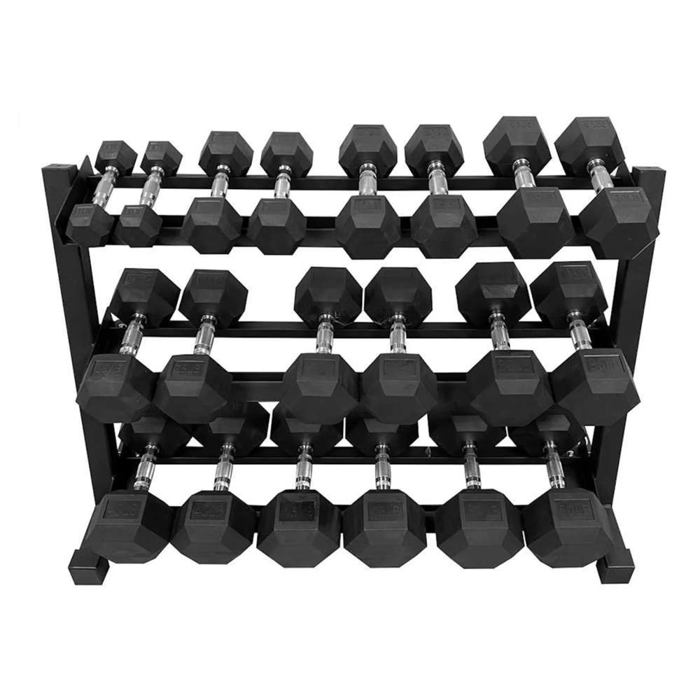 TAG Fitness (5-50 lb) Rubber Hex Dumbbells Rack